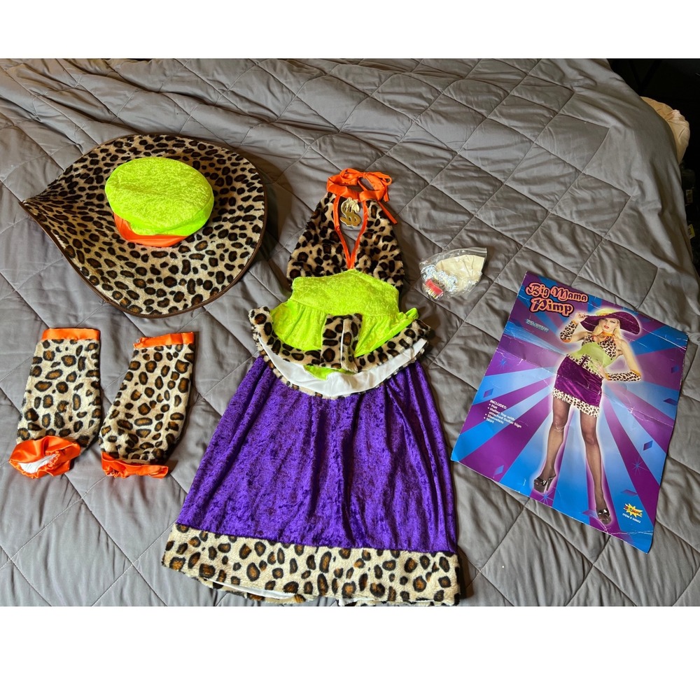 Big Mama‎ Pimp Costume Adult Women One Size Leopard Purple Neon Green 59662